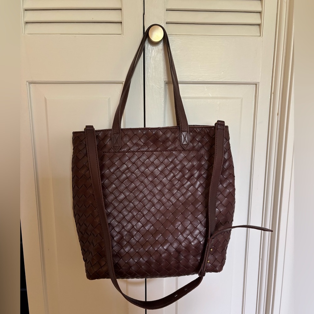Madewell Brown Woven Tote Bag with Leather-Like Finish